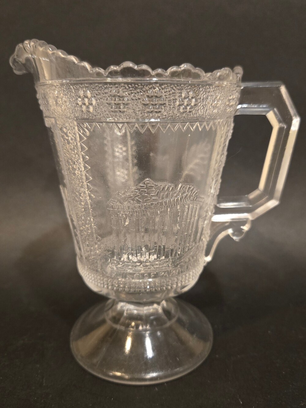 Vintage Adams & Co. Clear Pressed Glass Footed Egyptian Creamer Pitcher